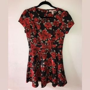 Red Rose Skater Dress with Cap Sleeves